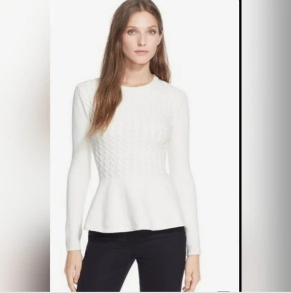 Ted Baker Mereda Cable Knit Peplum Sweater In Ivory Size 5 - Picture 4 of 7